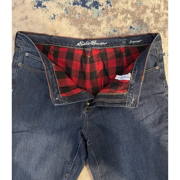 Eddie Bauer Men's Blue Jeans Red Flannel Lined Straight Fit 40 x 34 NEW no tags - Picture 6 of 7